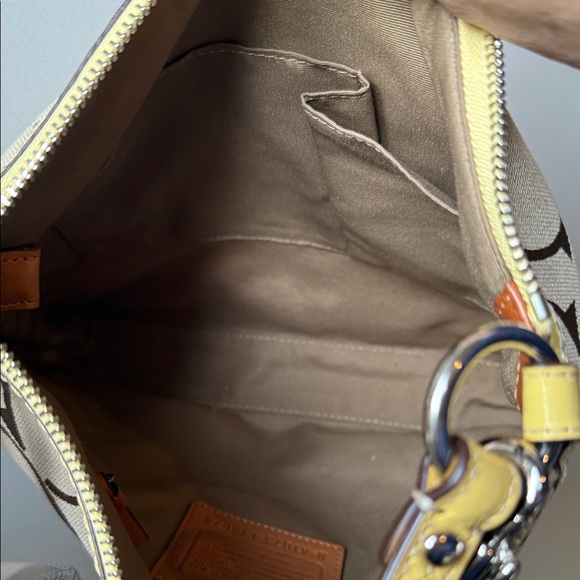 COACH Logo Print Beige and Yellow Shoulder Bag w/ optional crossbody leather - Picture 13 of 15
